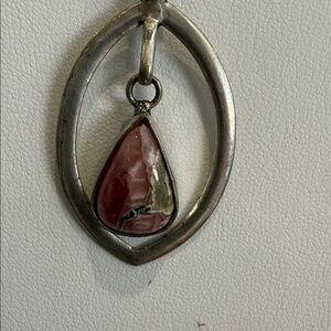 Sterling Silver Teardrop Pink Rhodochrosite Pendant